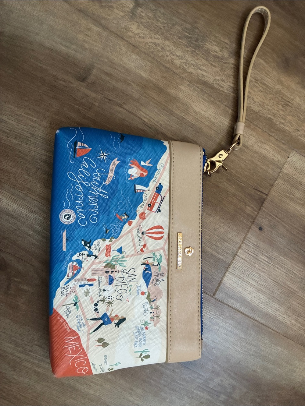 Spartina 449 Blue, Beige & Orange Southern California Map Wristlet - Picture 5 of 9